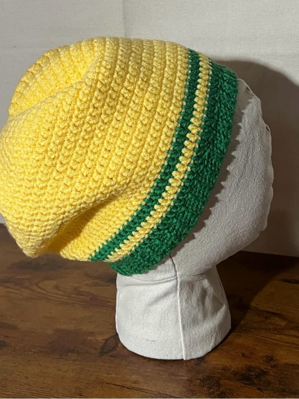 Handmade Crochet Rasta Tam Hat | Slouchy Beanie for Locs | Yellow & Green